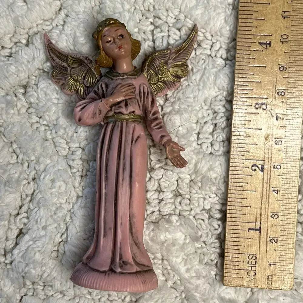 Vintage Manger Nativity Angel Figurine Pink ITALY Plastic Christmas Replacement